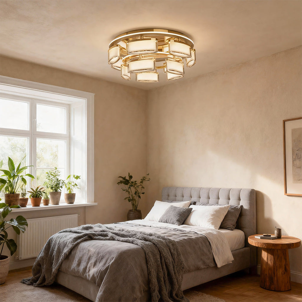 Crystal Flush Mount Ceiling Light - Copper Modern Lamp for Home Décor