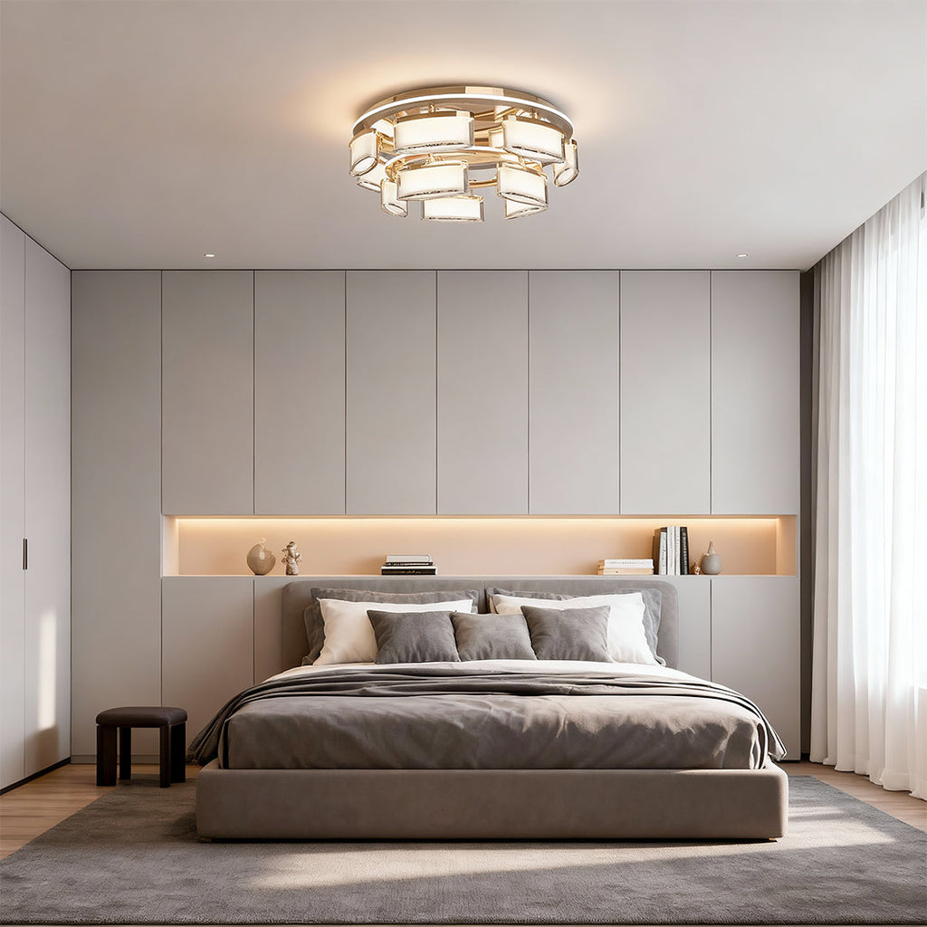 Crystal Flush Mount Ceiling Light - Copper Modern Lamp for Home Décor