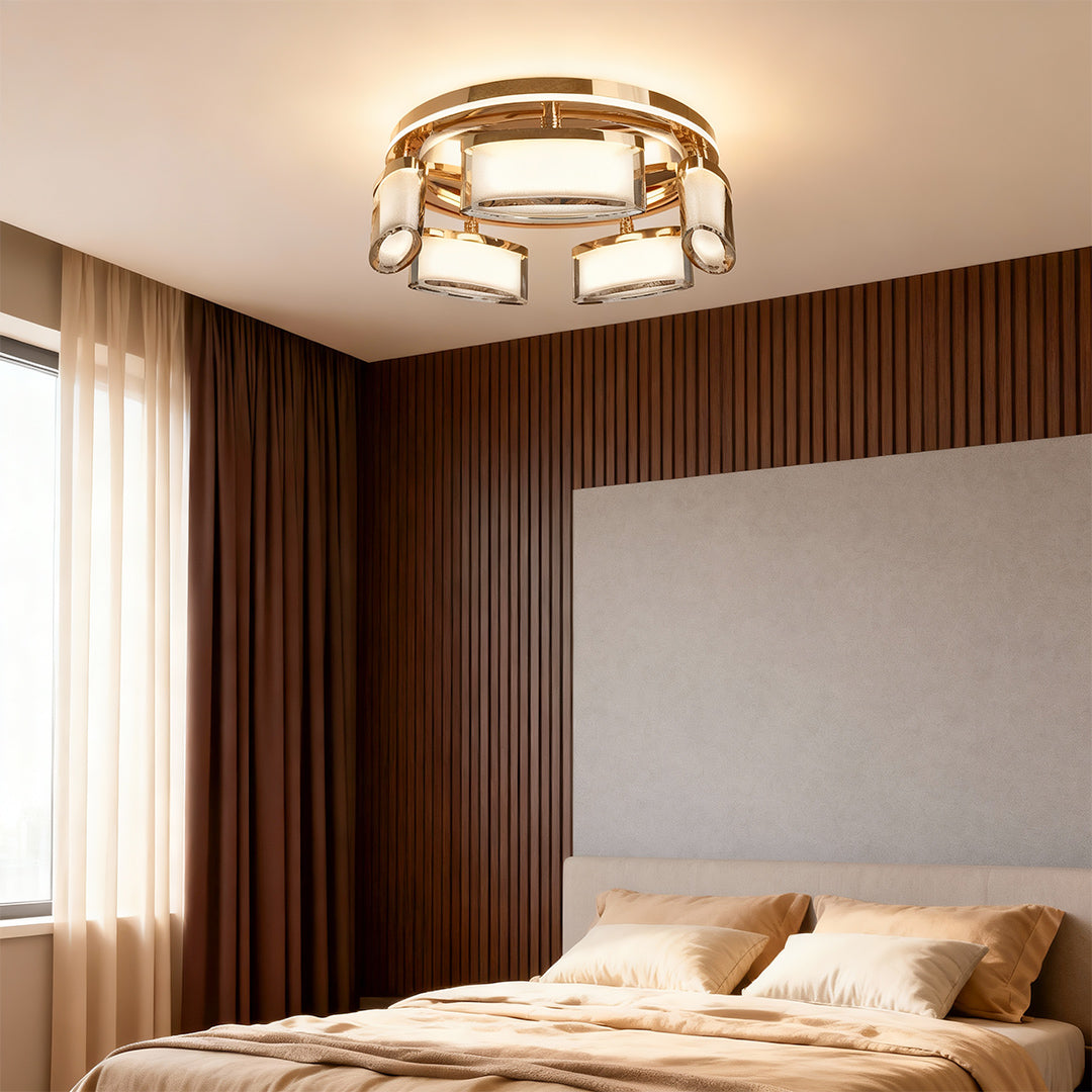 Modern Copper Crystal Flush Mount Light Fixture
