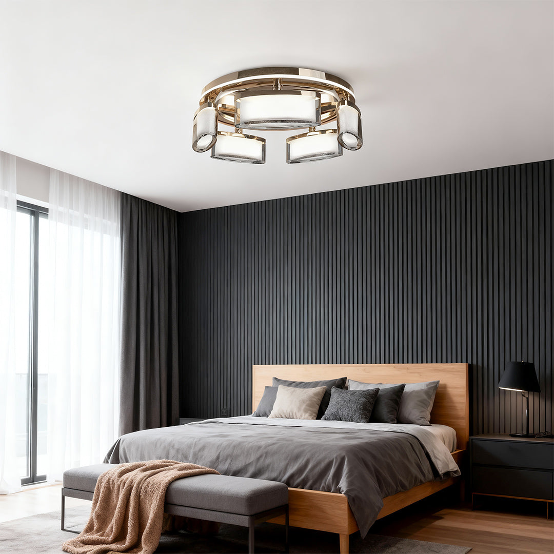Modern Copper Crystal Flush Mount Light Fixture