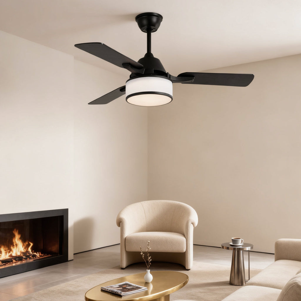 European Retro Ceiling Fan with Lights - Fabric Shade Lamp