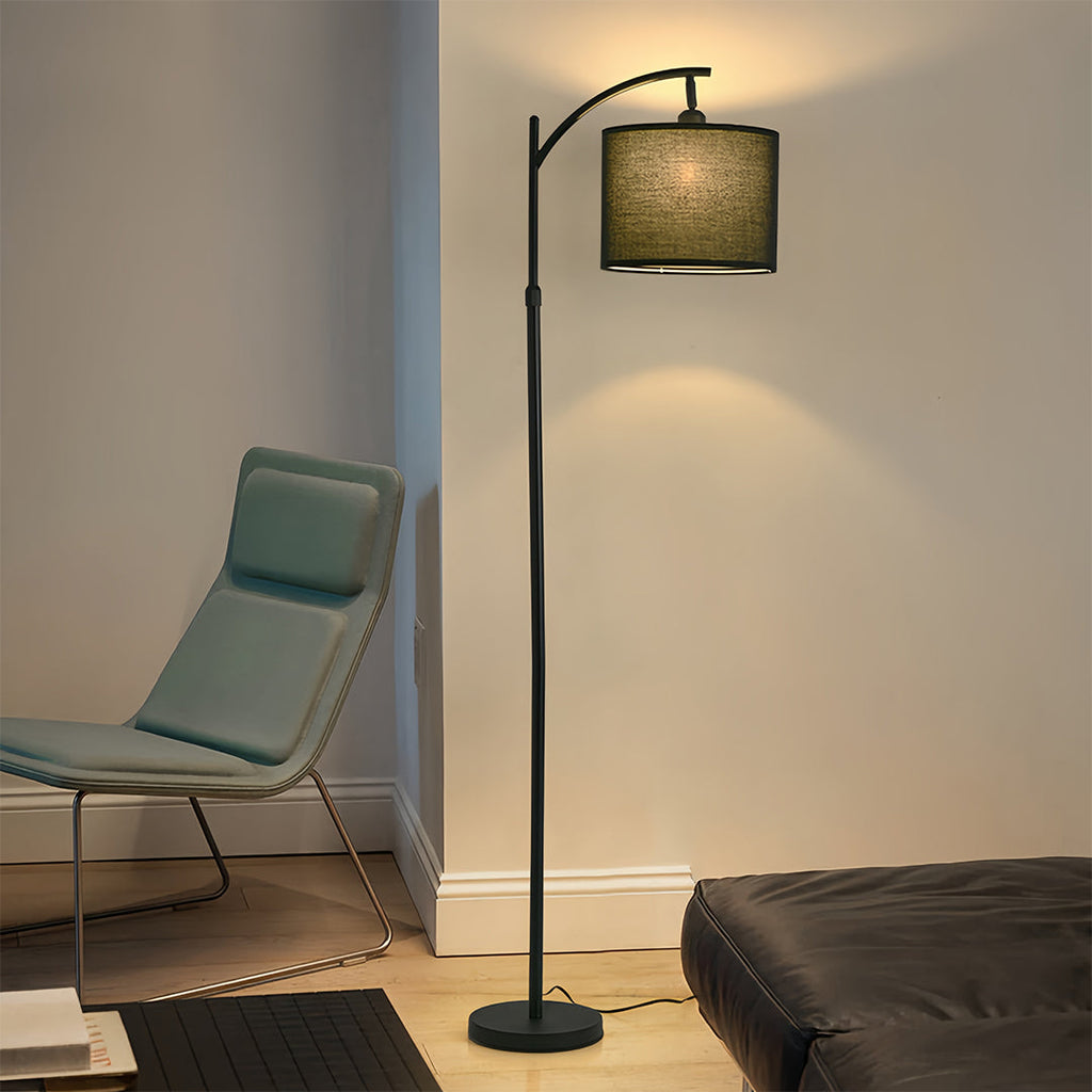 Minimalist Arc Floor Lamp - Fabric Shade Metal Living Room Lighting