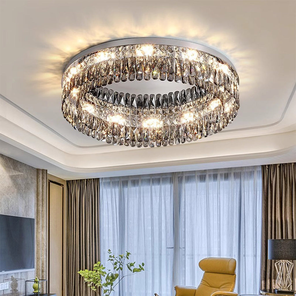 Luxury French Crystal Ceiling Light - Round LED Fixture for Elegant Home Décor