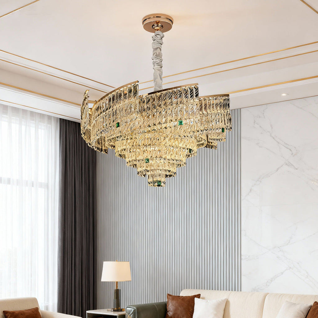 Crystal Pendant Chandelier | Luxury Carbon Steel Ceiling Light