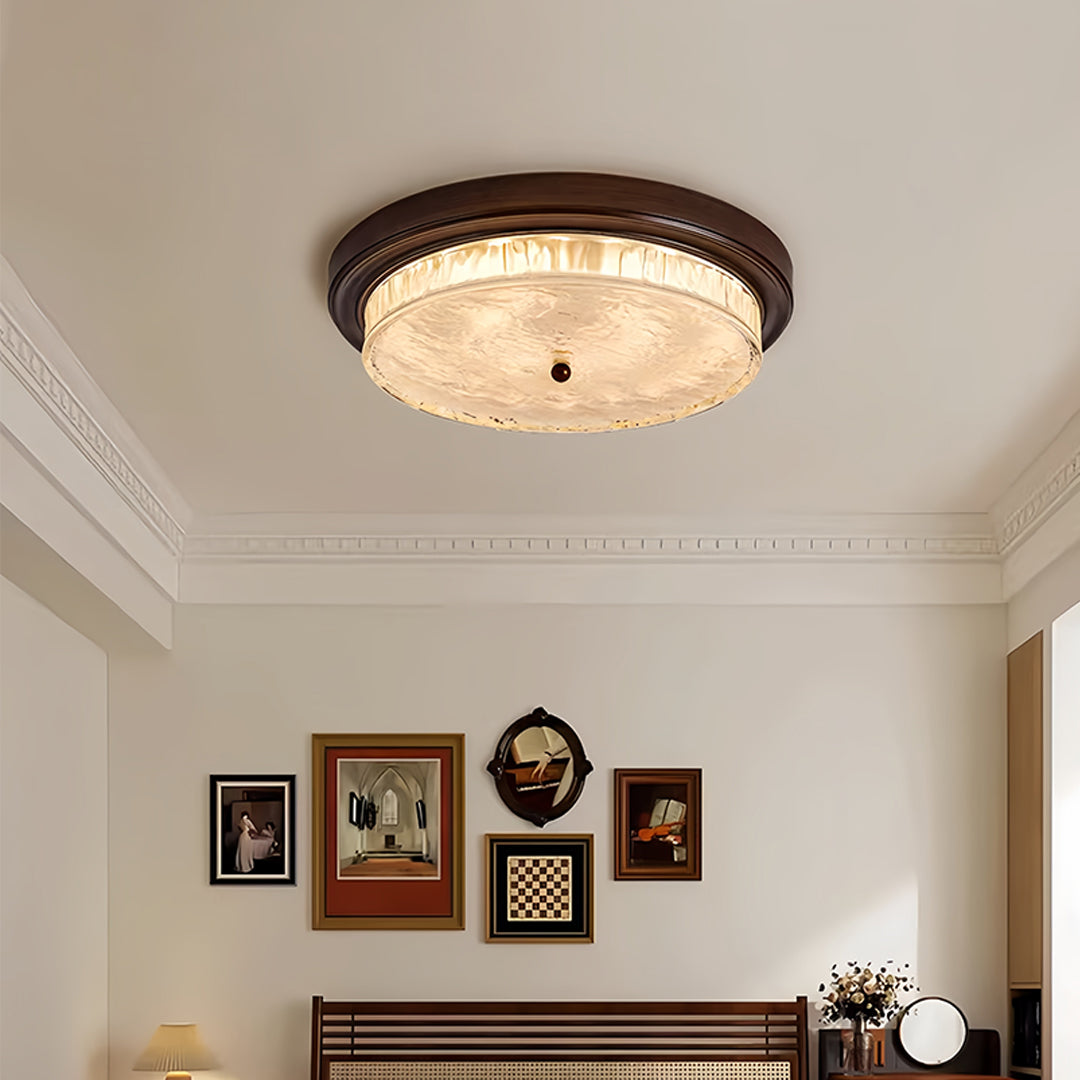Vintage Wood Flush Mount Ceiling Light Round Lamp