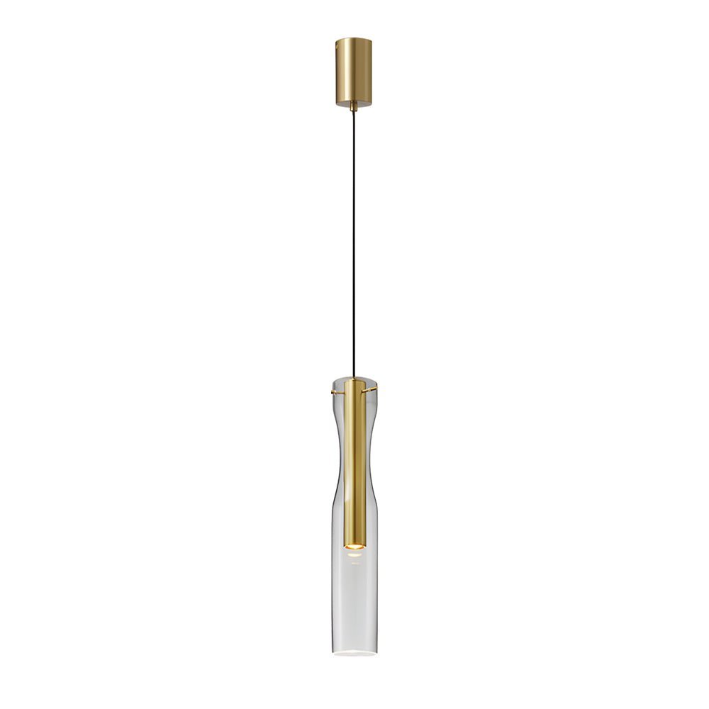 Long Glass Copper Pendant Light - 3 Step Dimming Modern Fixture