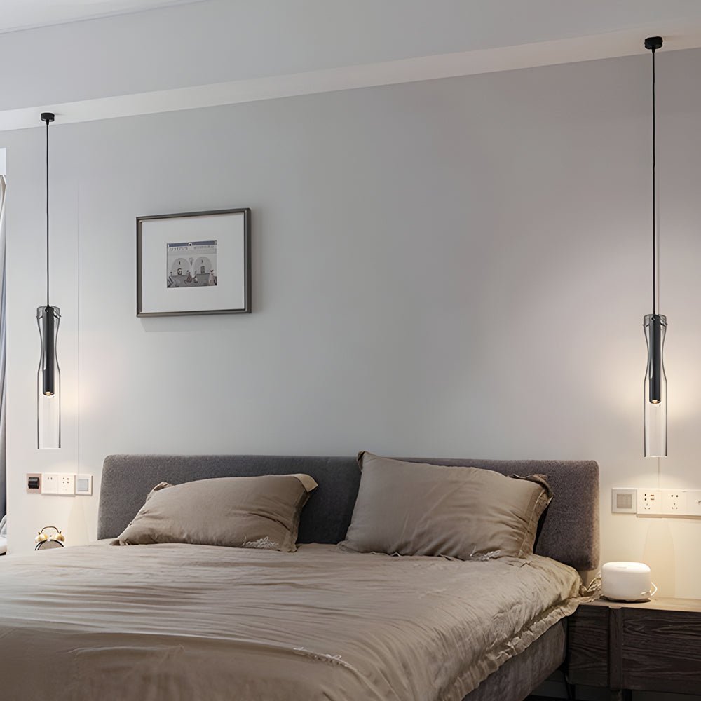 Long Glass Copper Pendant Light - 3 Step Dimming Modern Fixture