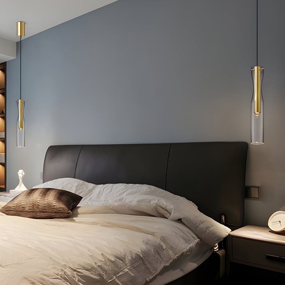 Long Glass Copper Pendant Light - 3 Step Dimming Modern Fixture