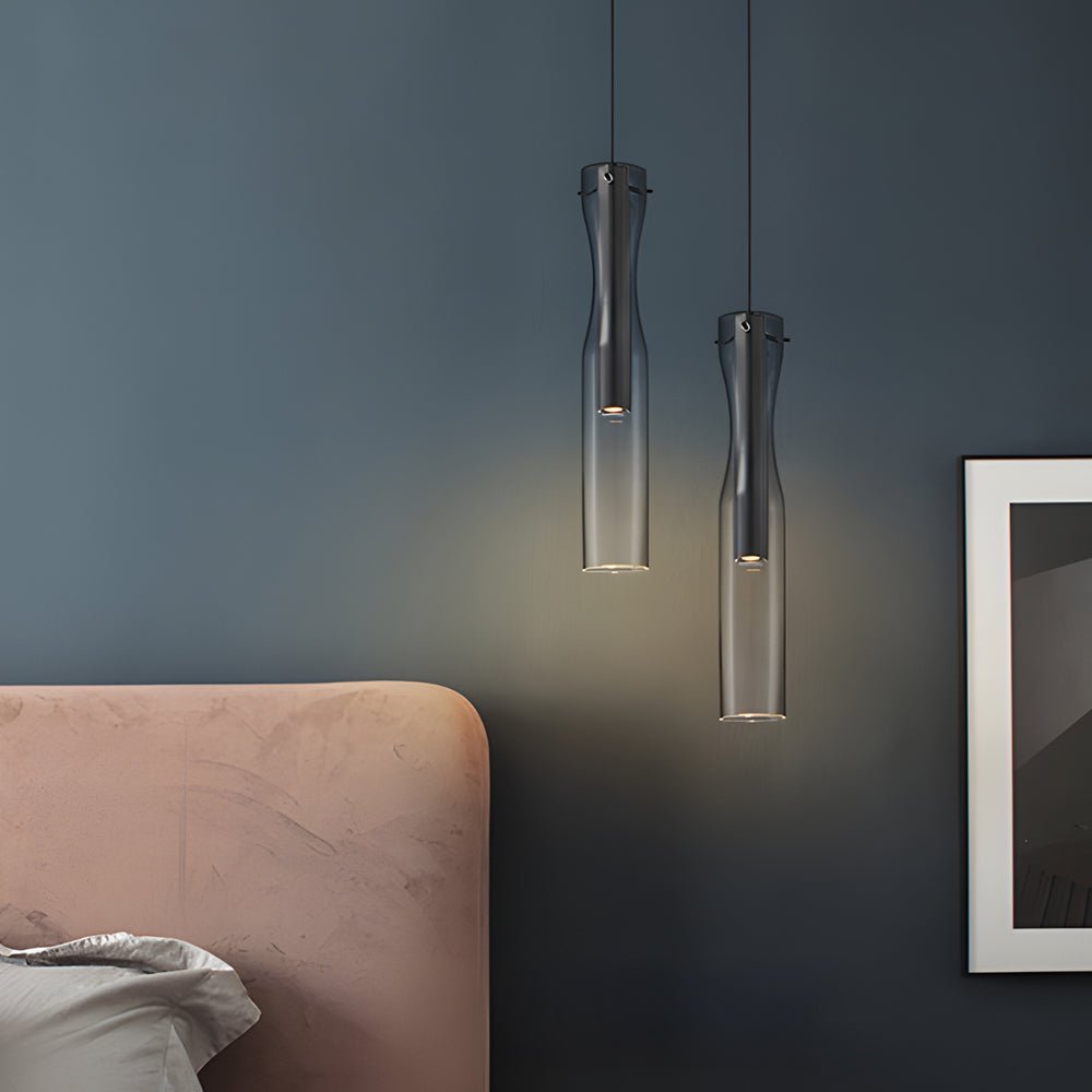 Long Glass Copper Pendant Light - 3 Step Dimming Modern Fixture