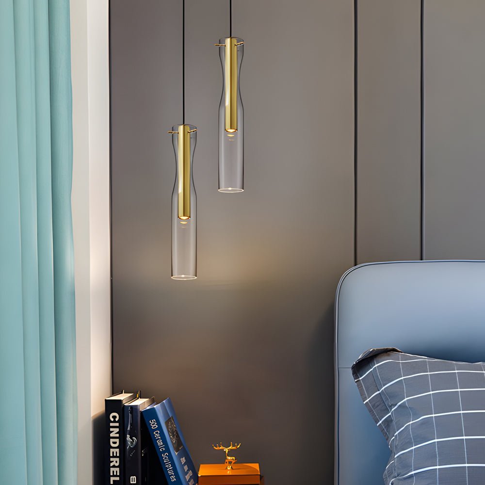 Long Glass Copper Pendant Light - 3 Step Dimming Modern Fixture