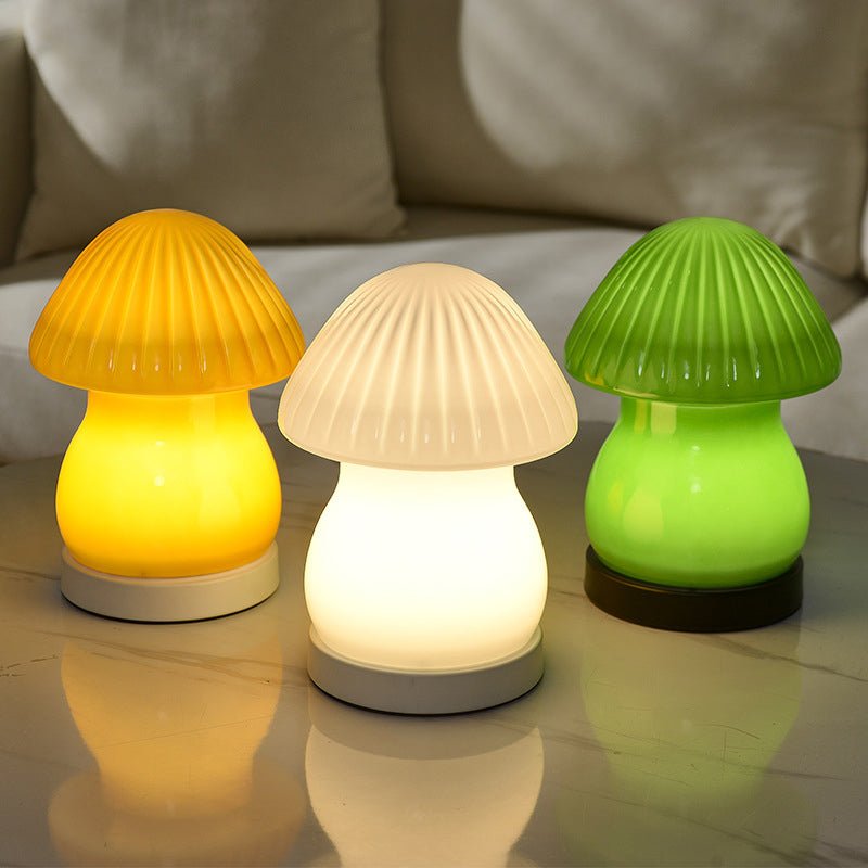 Lovely Glass LED Mushroom Lamp - Adorable Baby Night Light for Nursery Decor, Soft Glow Lighting, Cute Home Decor Gifts
