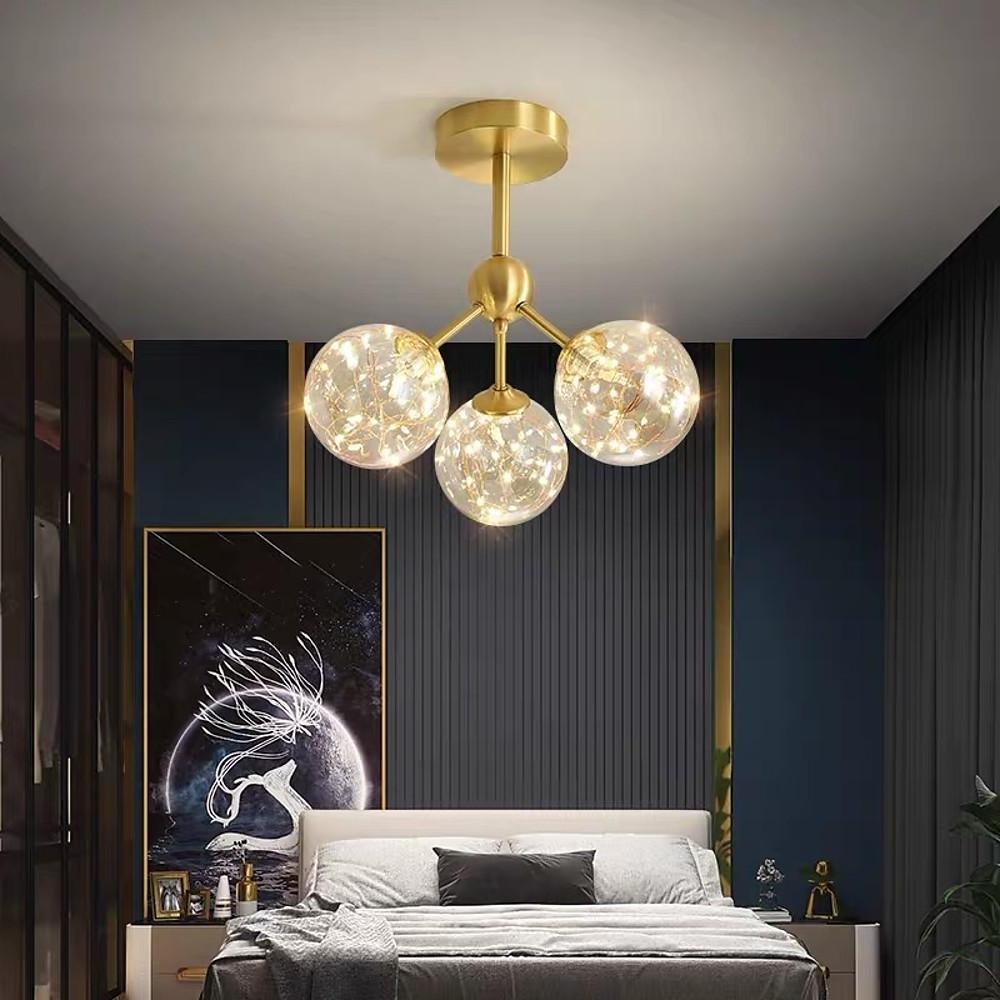 3-Globe Copper Semi Flush Mount Ceiling Light for Bedroom