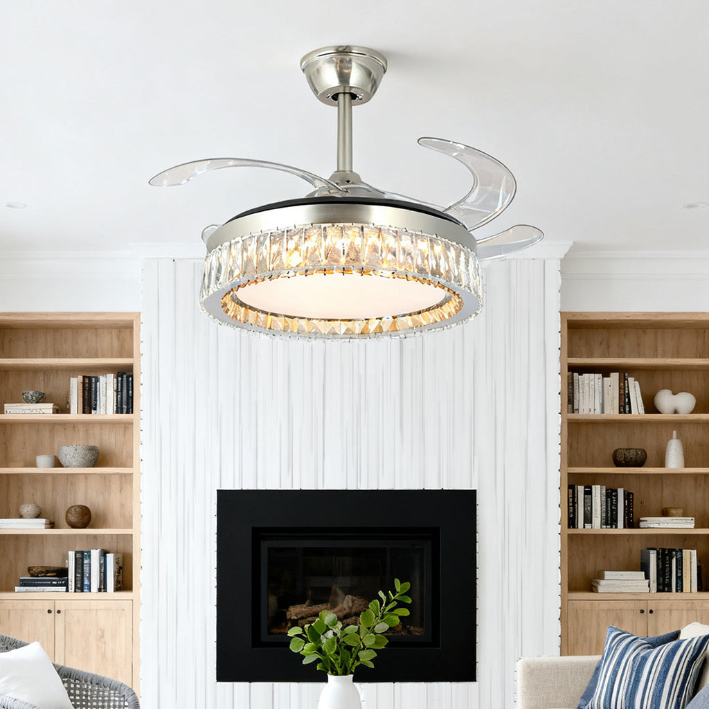 Luxury Nickel Crystal Ceiling Fan Light Remote Control