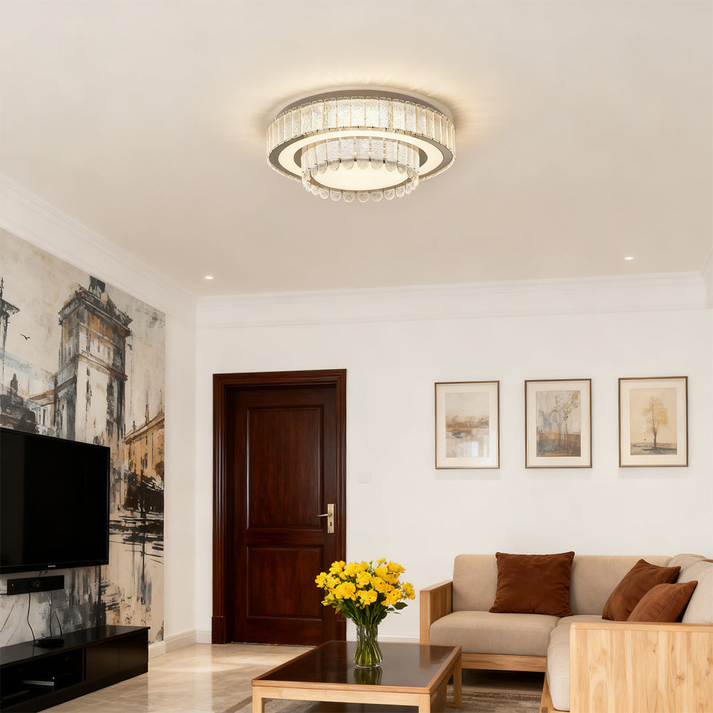 Modern Crystal Flush Mount Light Fixture - Luxury Ceiling Lighting, Elegant Home Decor, Contemporary Design, Bright Illumination