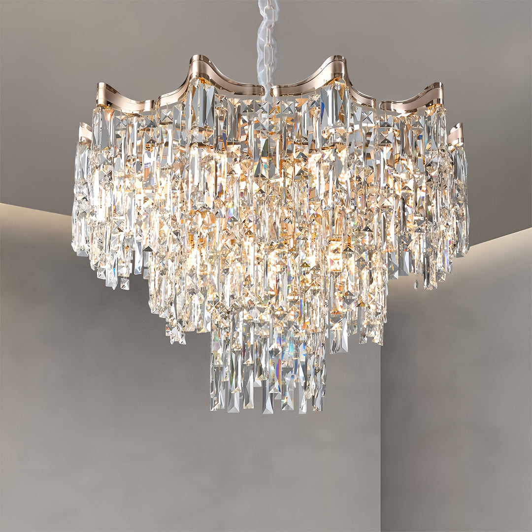 Luxury Gold Tiered Glass Chandelier - Modern Waterfall Ceiling Light