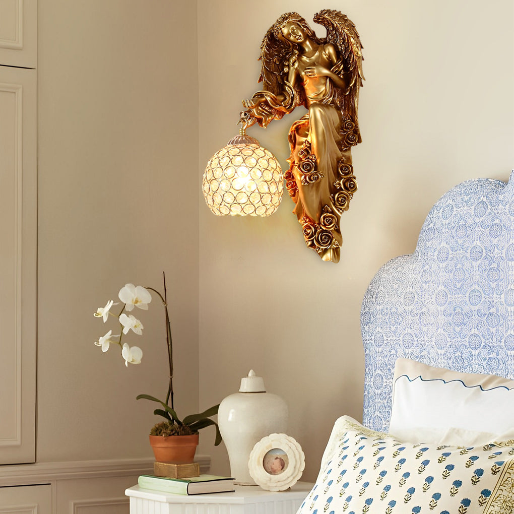 Angel Wall Sconce European Retro Resin Crystal Ball Lamp