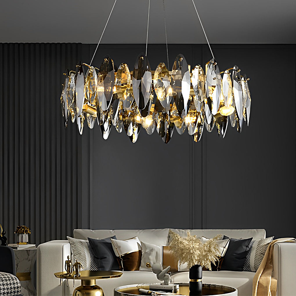 Modern Oval Crystal Chandelier – Smoke Gray LED Round Iron Light Fixture