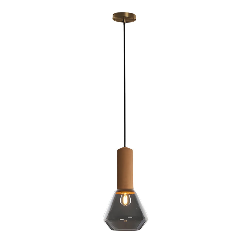 Luxury Copper Glass Jar Pendant Light - 1-Light Wood Fixture with Cork Diamond Glass Suspension