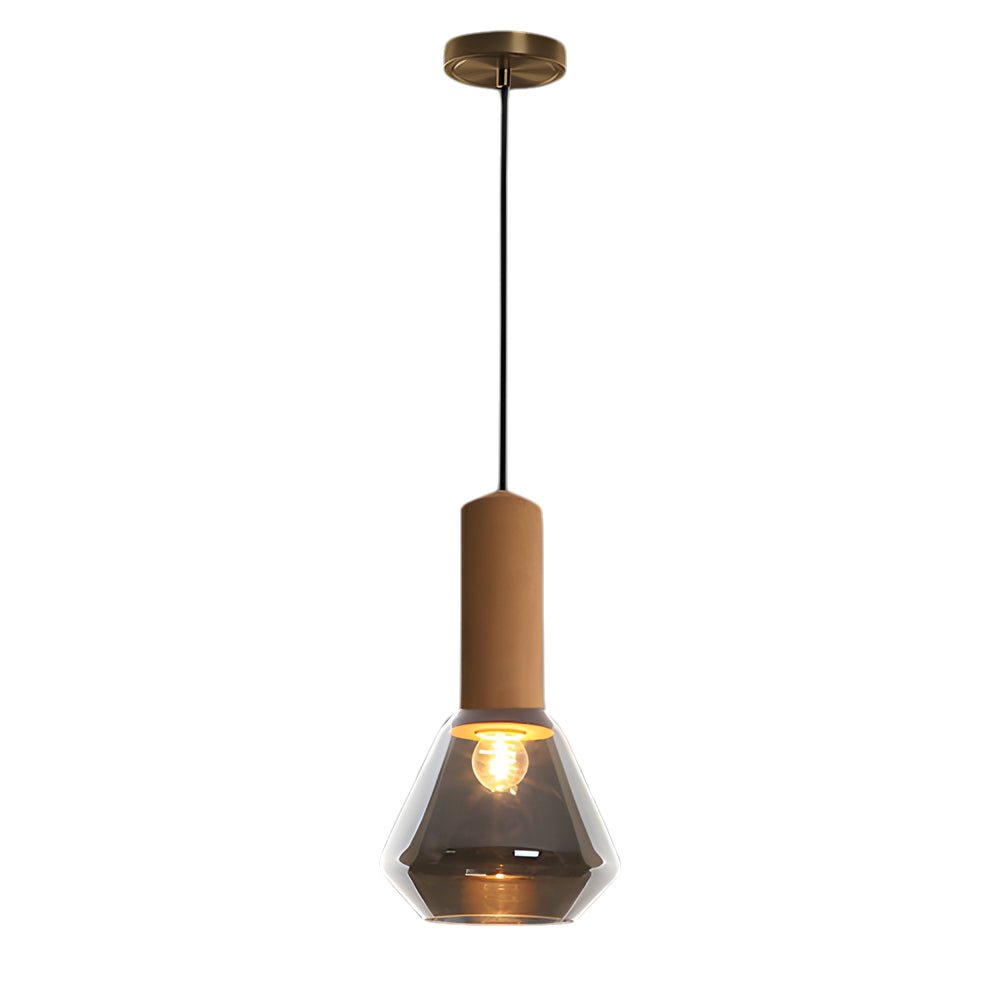 Luxury Copper Glass Jar Pendant Light - 1-Light Wood Fixture with Cork Diamond Glass Suspension