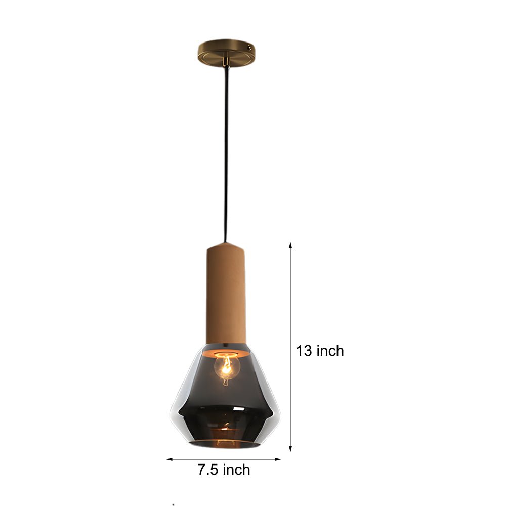 Luxury Copper Glass Jar Pendant Light - 1-Light Wood Fixture with Cork Diamond Glass Suspension