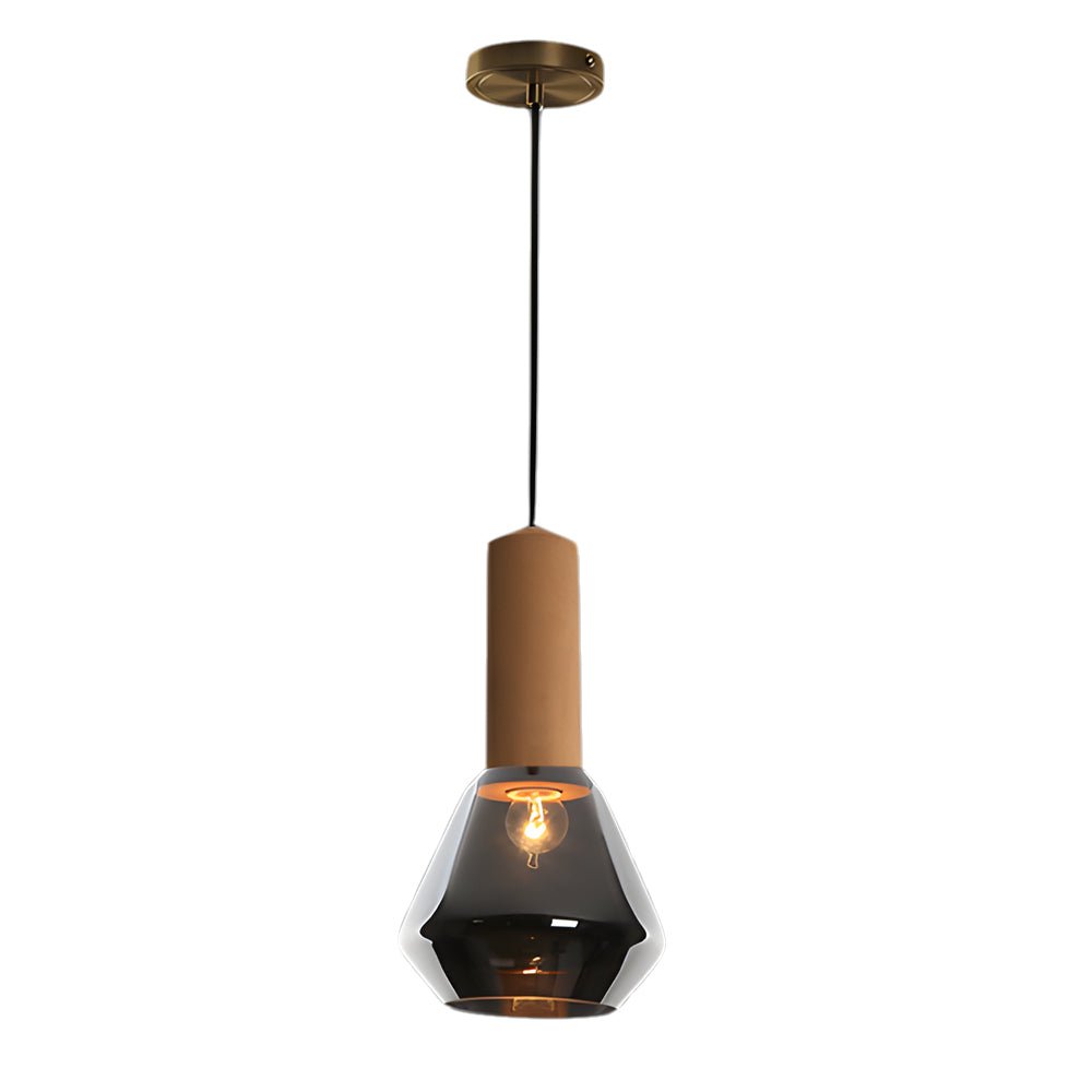 Luxury Copper Glass Jar Pendant Light - 1-Light Wood Fixture with Cork Diamond Glass Suspension