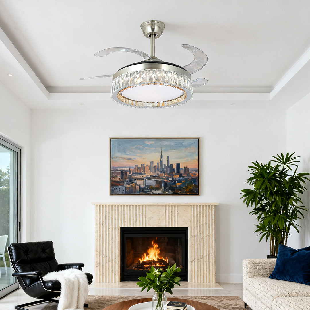 Luxury Nickel Crystal Ceiling Fan Light Remote Control