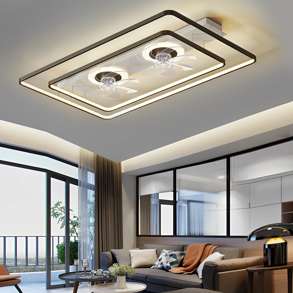 Dual Head Ceiling Fan with LED Light - Rectangular Transparent Blade Design