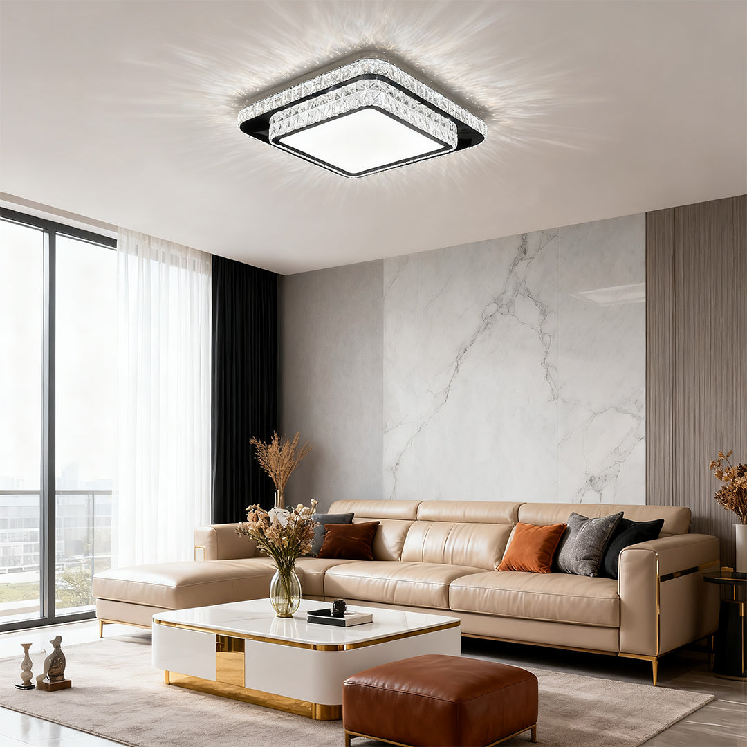 Flush Mount Crystal Light Fixture - Luxury Stainless Steel Lamp