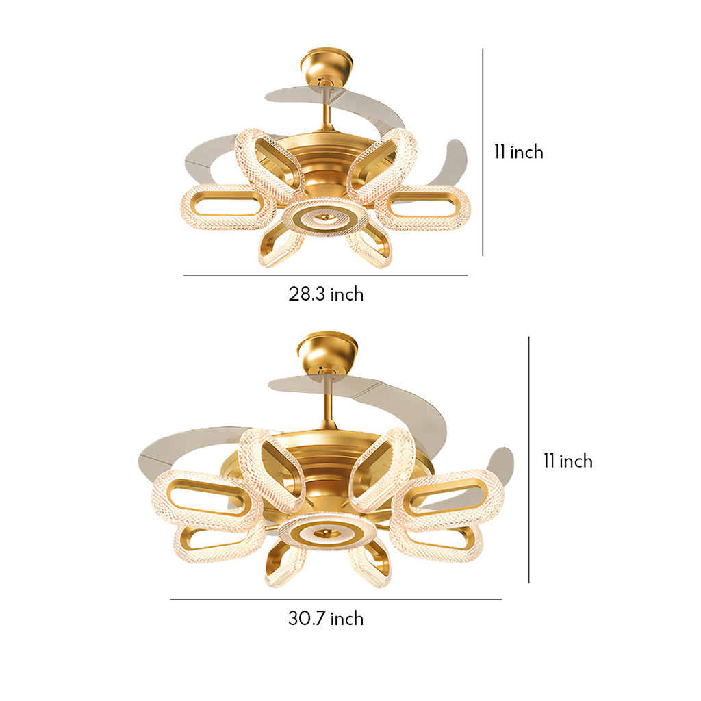 Gold Ceiling Fan with LED Light - Modern Iron Brightness Fixture