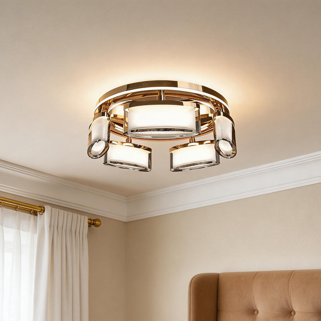 Crystal Flush Mount Ceiling Light - Copper Modern Lamp for Home Décor