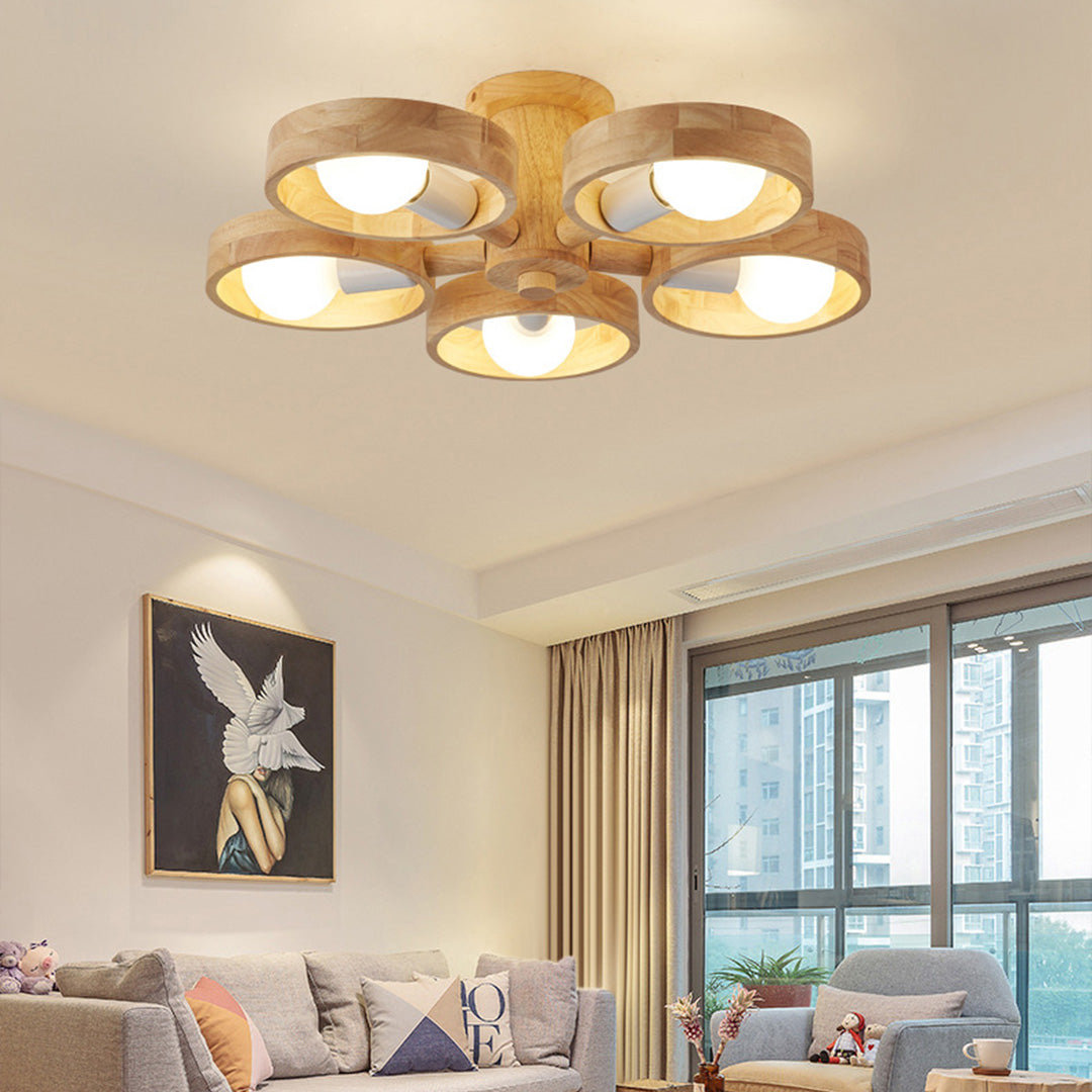 Scandinavian Wooden Chandelier Rubberwood LED Light