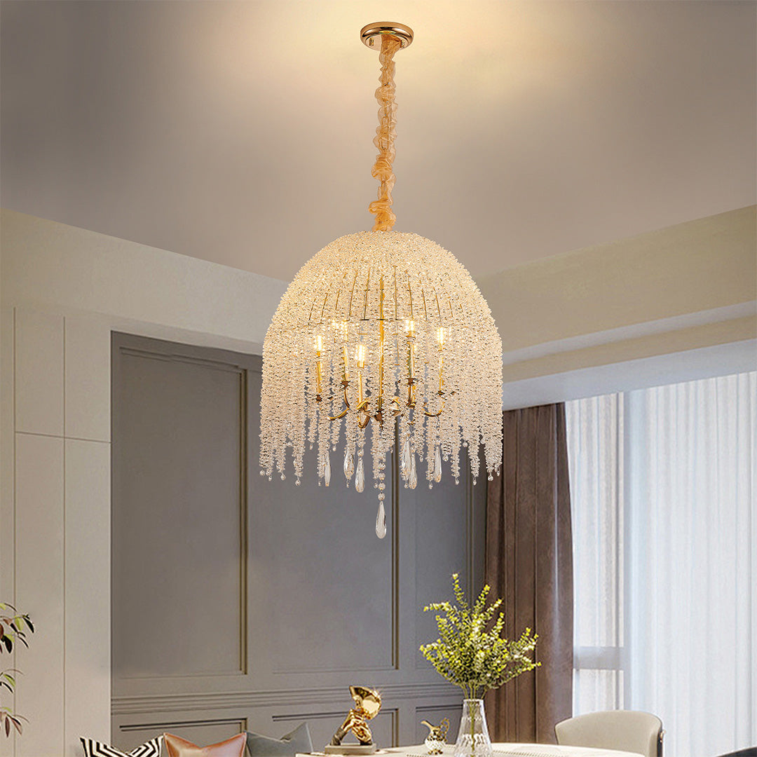 Teardrop Crystal Chandelier - French Metal Ceiling Light