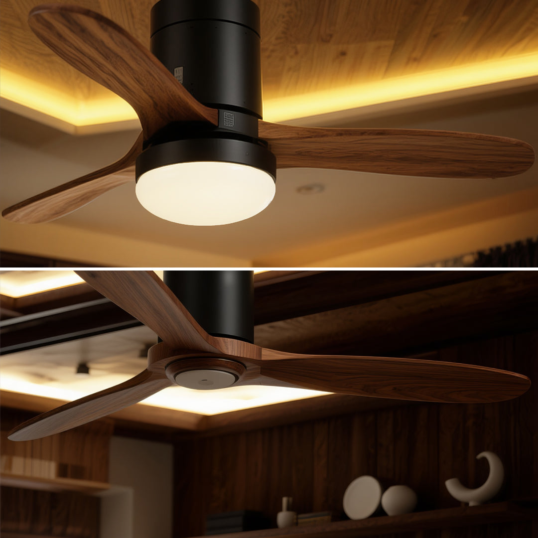 Three Blade LED Ceiling Fan with Remote Control - Modern Wood Design