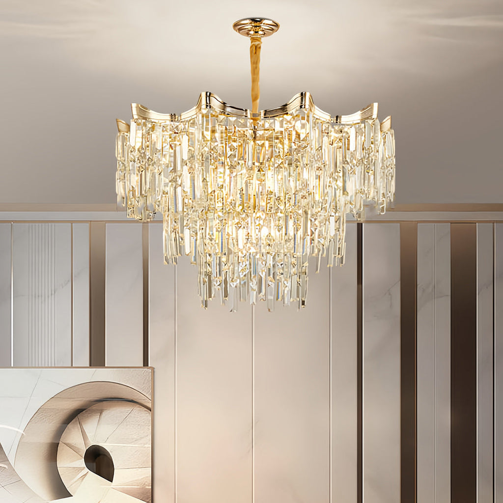 Luxury Gold Tiered Glass Chandelier - Modern Waterfall Ceiling Light