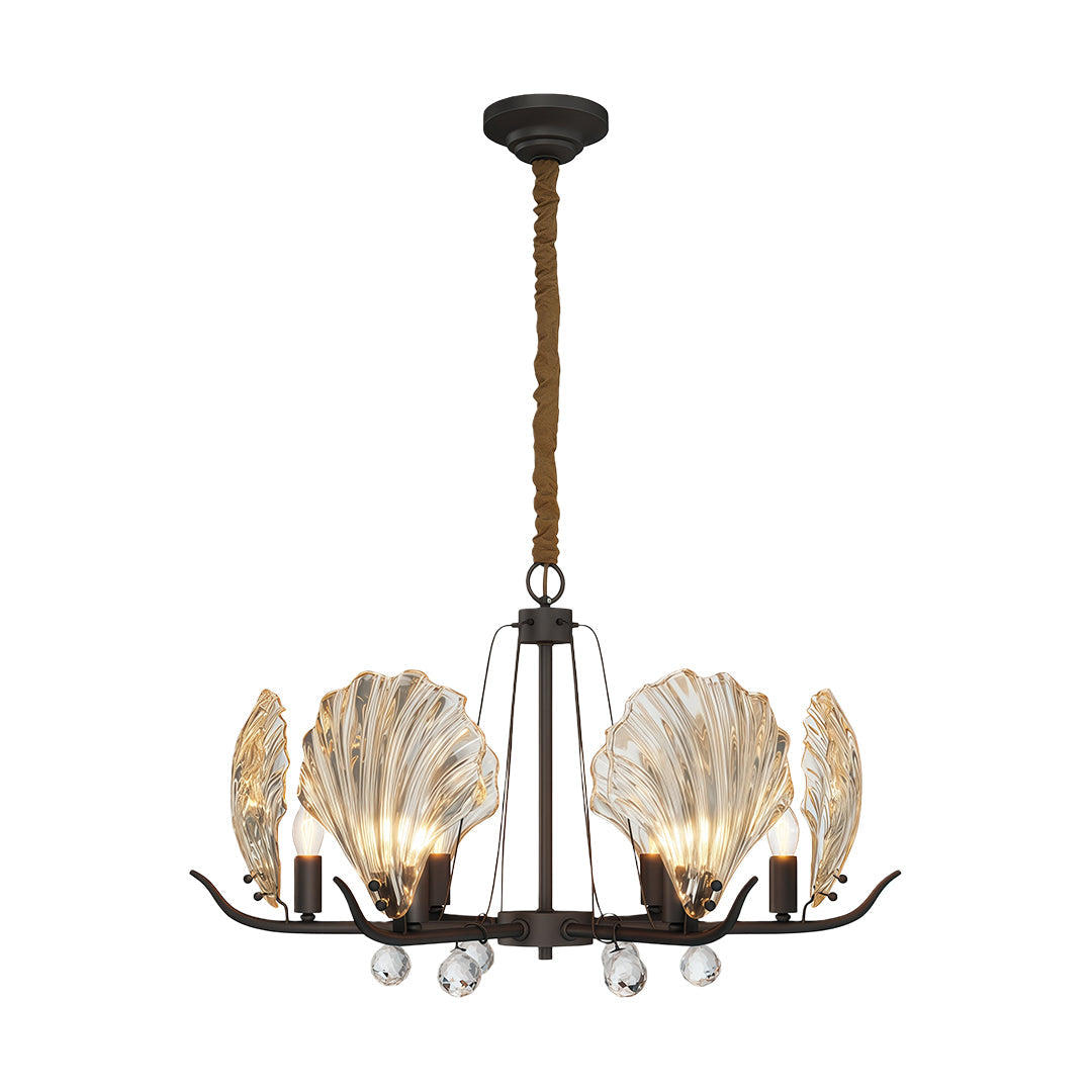Shell Chandeliers Modern Copper Glass Ceiling Light - Elegant Lighting Fixture for Home Decor, Contemporary Design, Stylish Pendant Lamp, Unique Shell Shape, Warm Glow Illumination