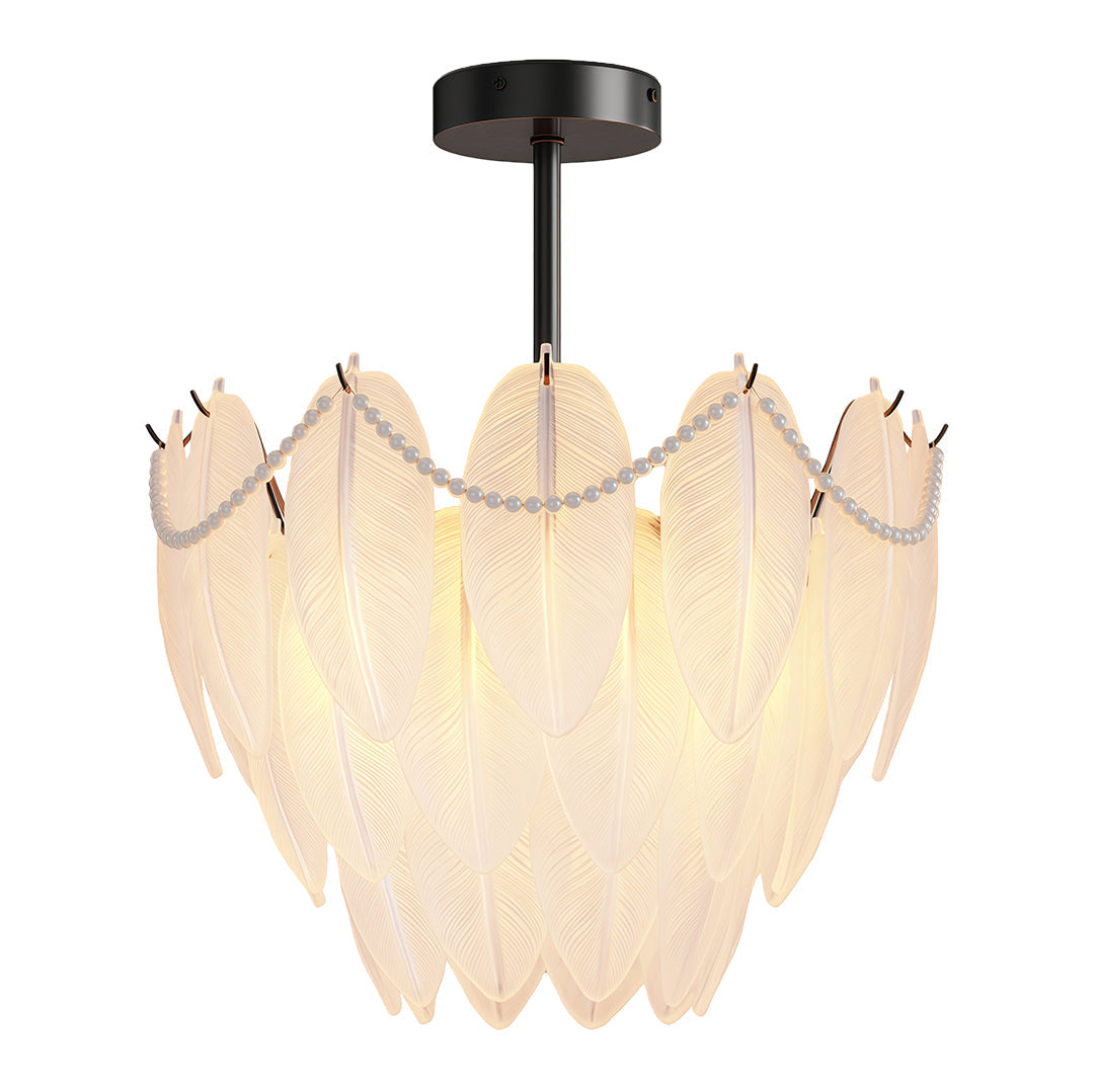 Feathers Chandelier Modern Copper Pearl Ceiling Light