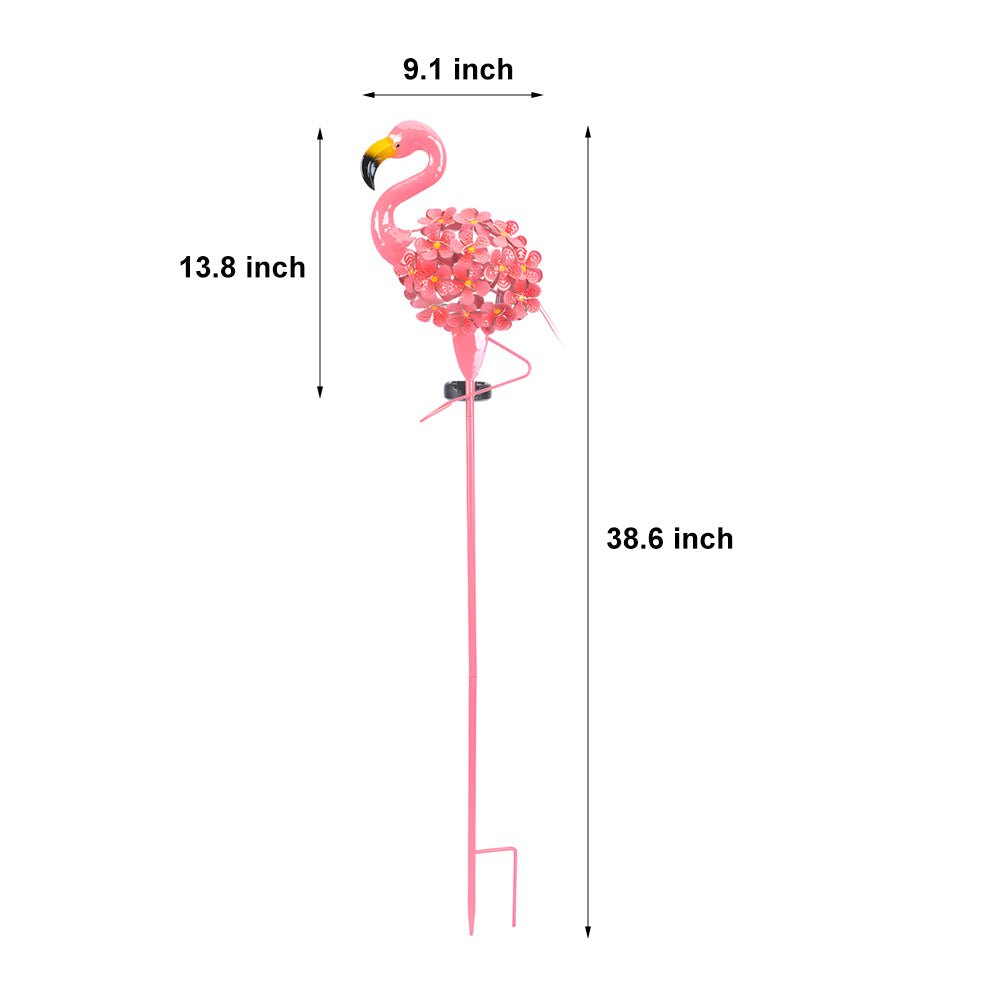 Metal Flamingo Solar LED Garden Lights - 2-Pack Pink Outdoor Pathway Lamps