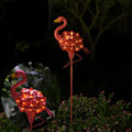 Metal Flamingo Solar LED Garden Lights - 2-Pack Pink Outdoor Pathway Lamps