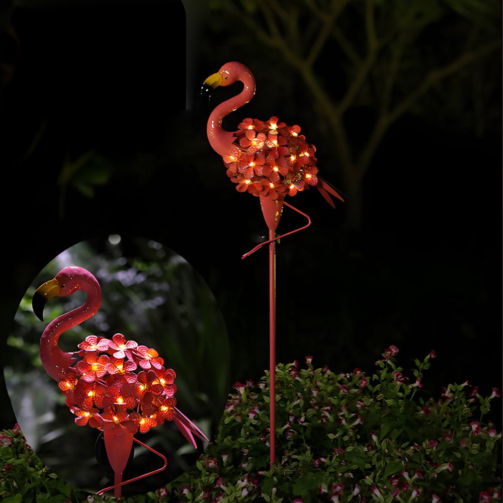 Metal Flamingo Solar LED Garden Lights - 2-Pack Pink Outdoor Pathway Lamps