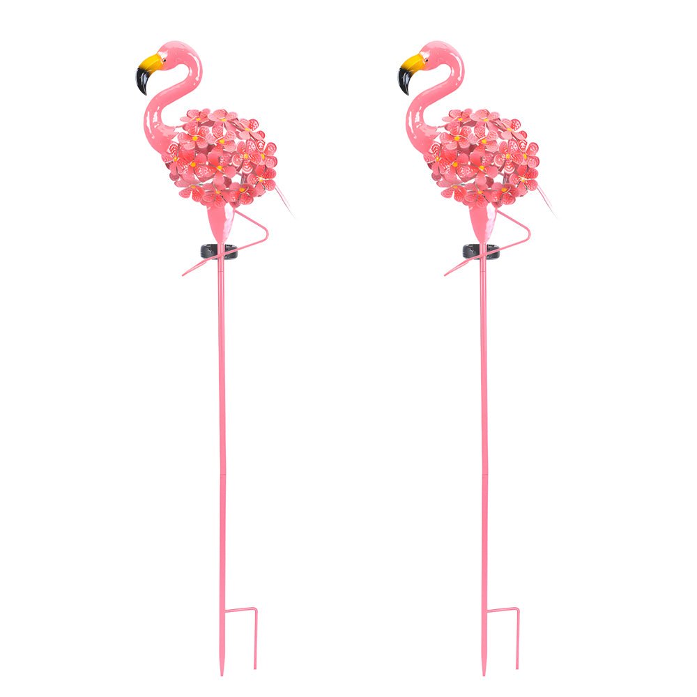Metal Flamingo Solar LED Garden Lights - 2-Pack Pink Outdoor Pathway Lamps