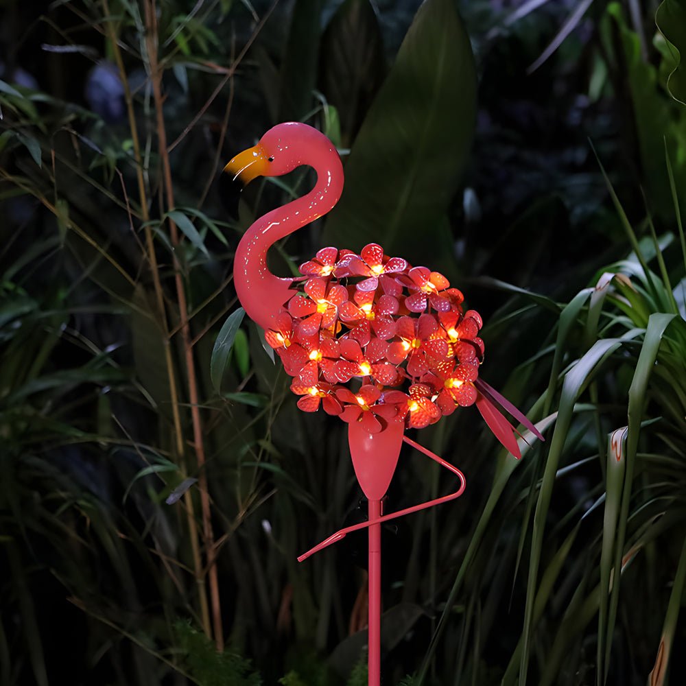 Metal Flamingo Solar LED Garden Lights - 2-Pack Pink Outdoor Pathway Lamps