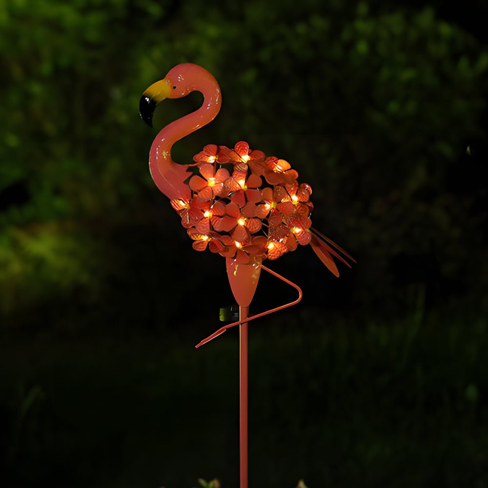 Metal Flamingo Solar LED Garden Lights - 2-Pack Pink Outdoor Pathway Lamps