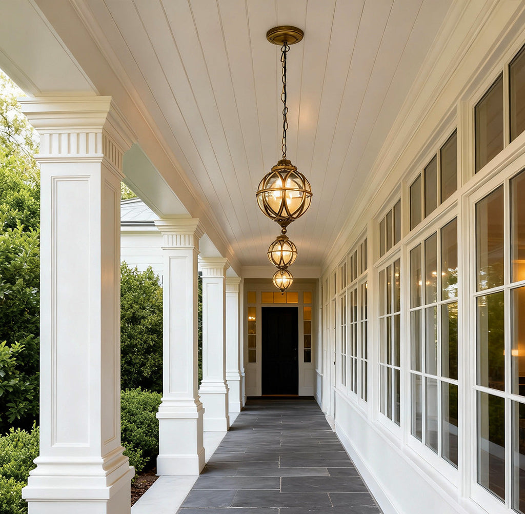 Metal Orb Pendant Light - Moisture Proof Outdoor Ceiling Globe