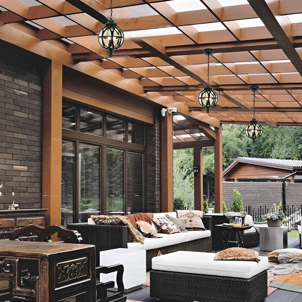 Metal Orb Pendant Light - Moisture Proof Outdoor Ceiling Globe