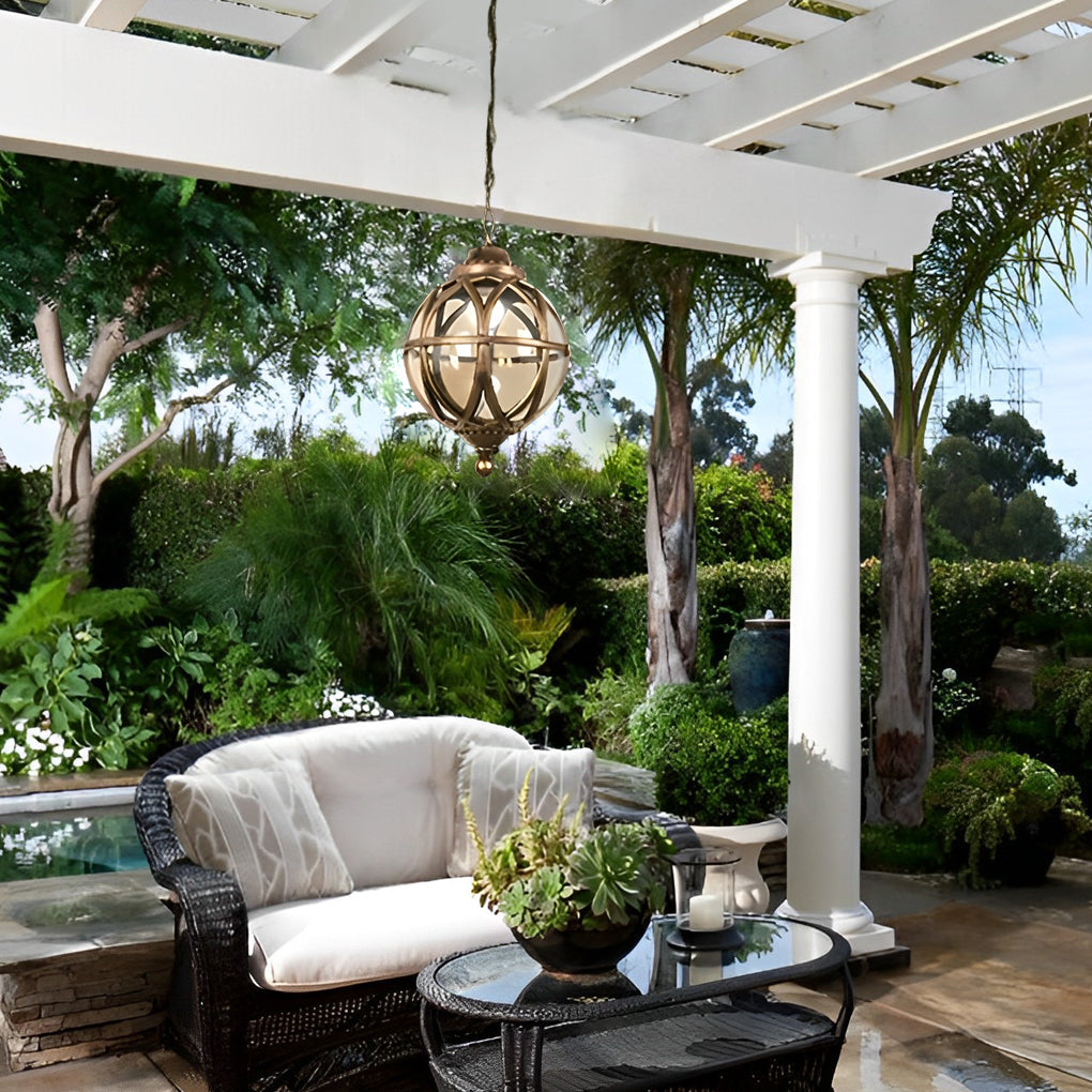 Metal Orb Pendant Light - Moisture Proof Outdoor Ceiling Globe