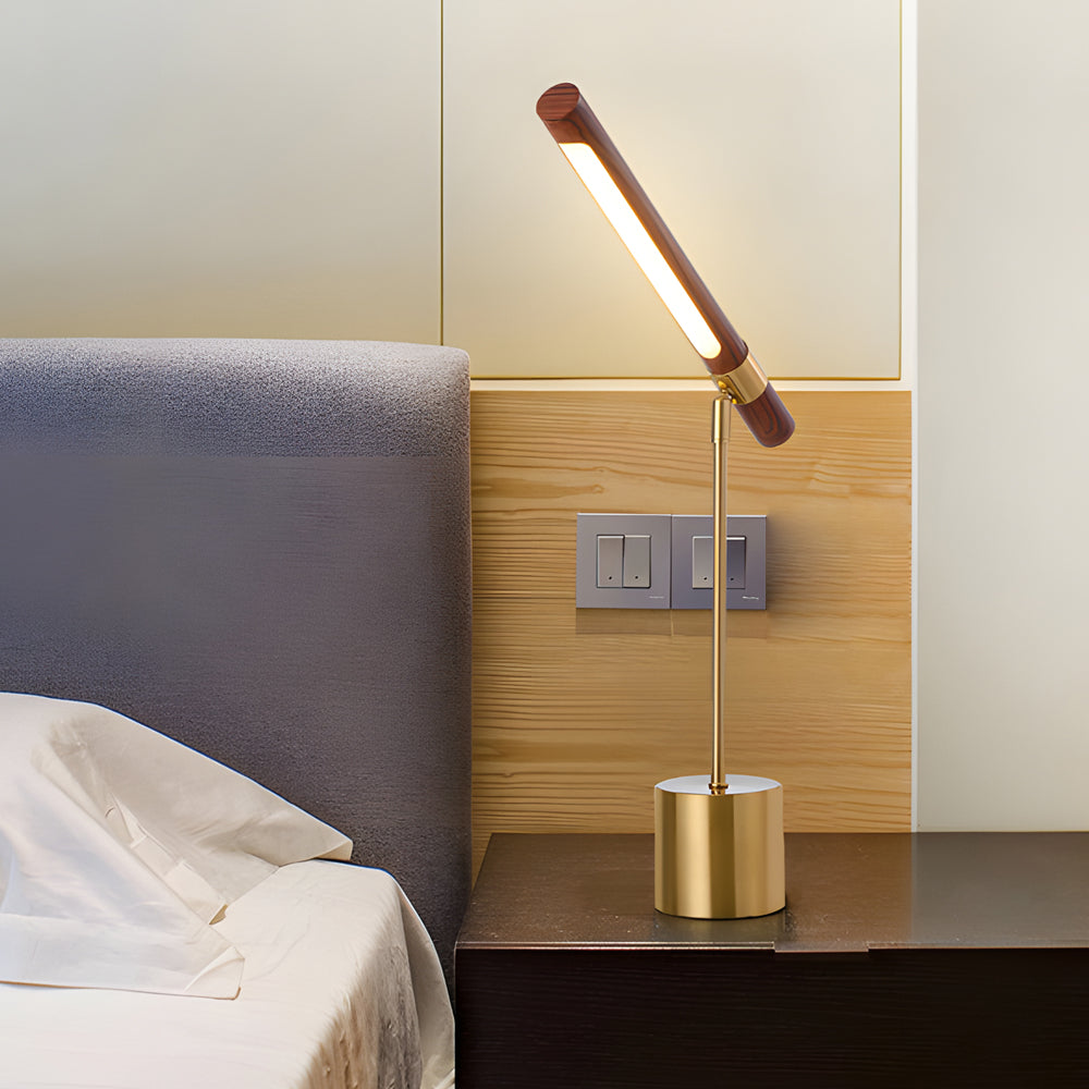 Mid Century Modern Wood Brass Linear LED Lamp