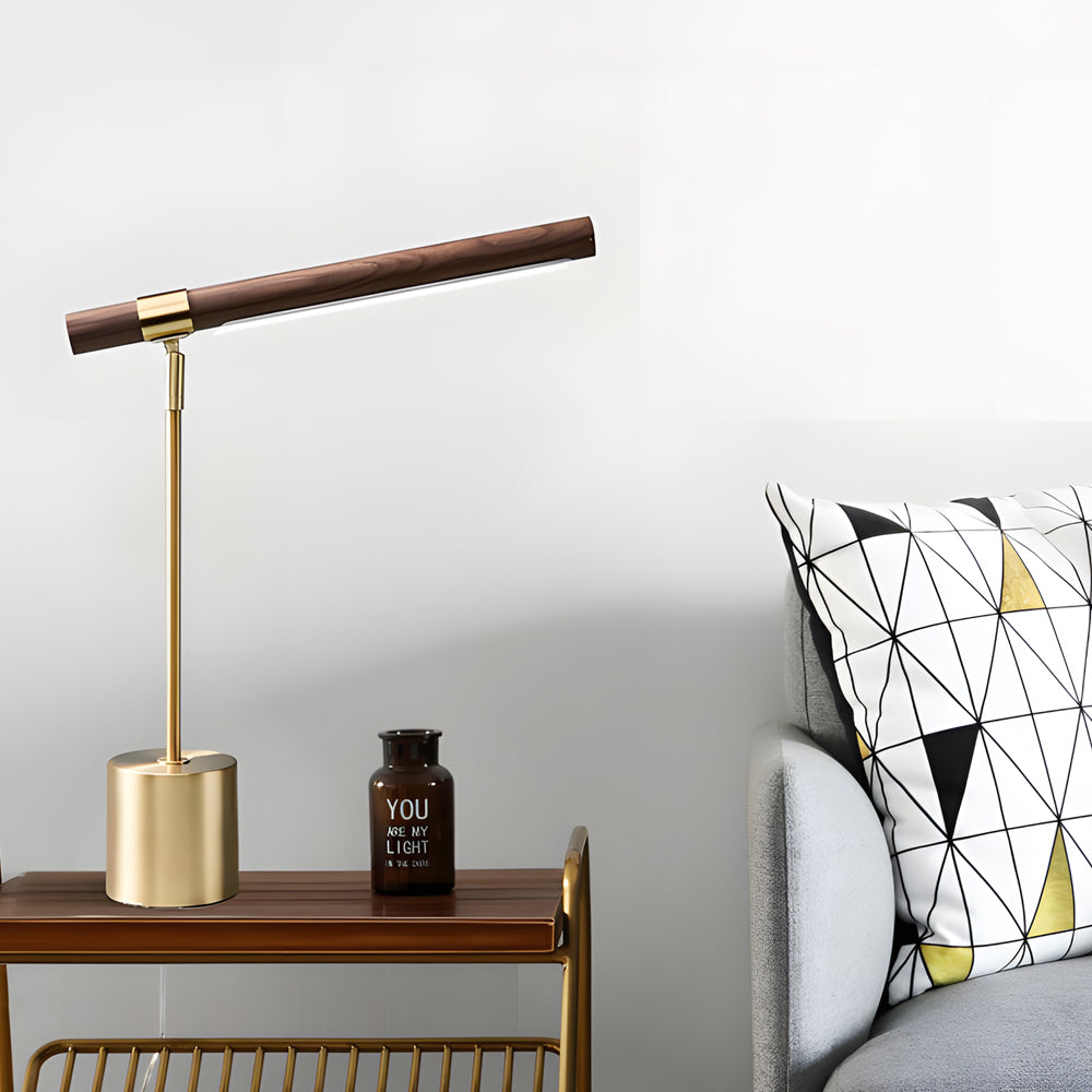Mid Century Modern Wood Brass Linear LED Lamp