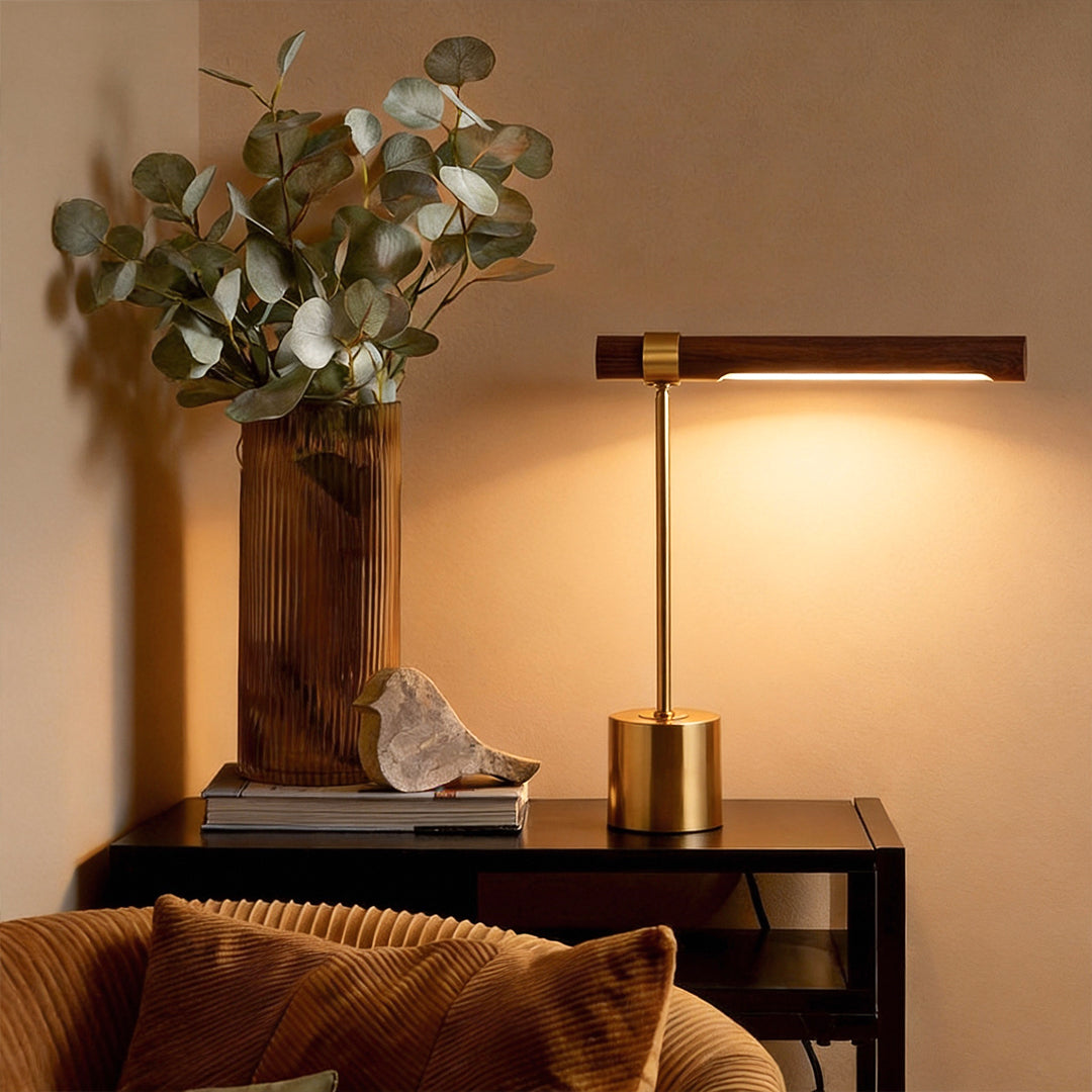 Mid Century Modern Wood Brass Linear LED Lamp