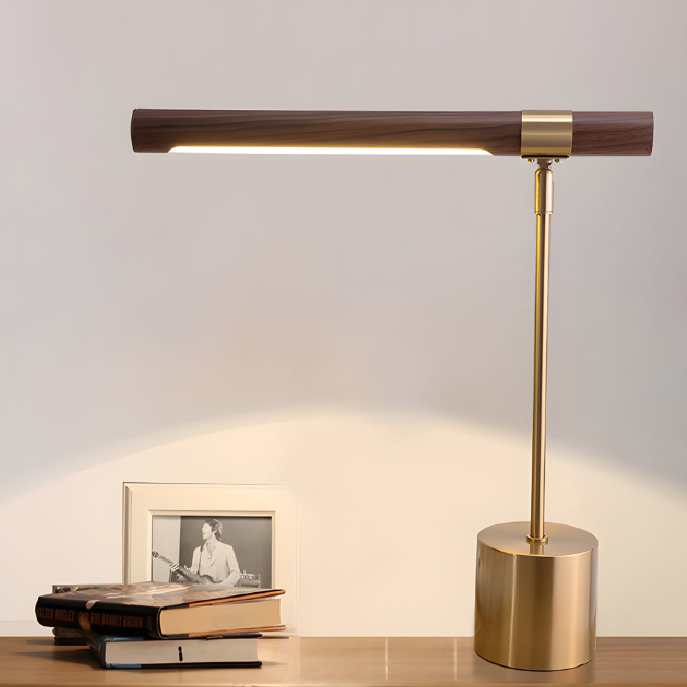 Mid Century Modern Wood Brass Linear LED Lamp