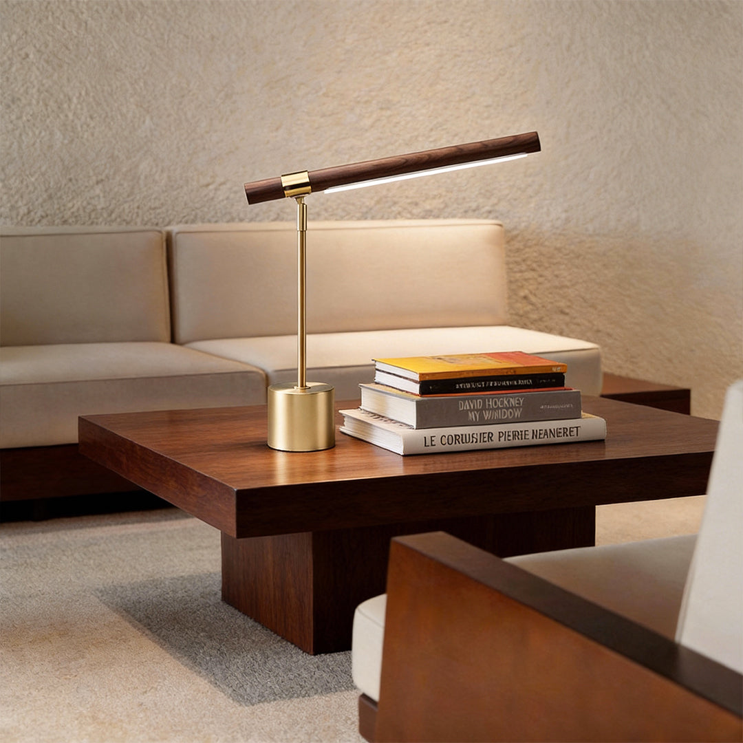 Mid Century Modern Wood Brass Linear LED Lamp